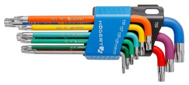 Набор Г-образных удлиненных ключей TORX с цветной маркировкой, Т10-Т50, 9 шт. HOEGERT HT1W817 ― HOEGERT