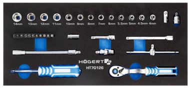 Набор инструментов с трещоткой 1/4", 34 шт., ложемент EVA HOEGERT HT7G126 ― HOEGERT